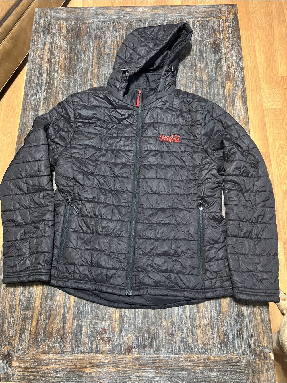 Coca-Cola Black Quilted Hooded Jacket with Red Logo